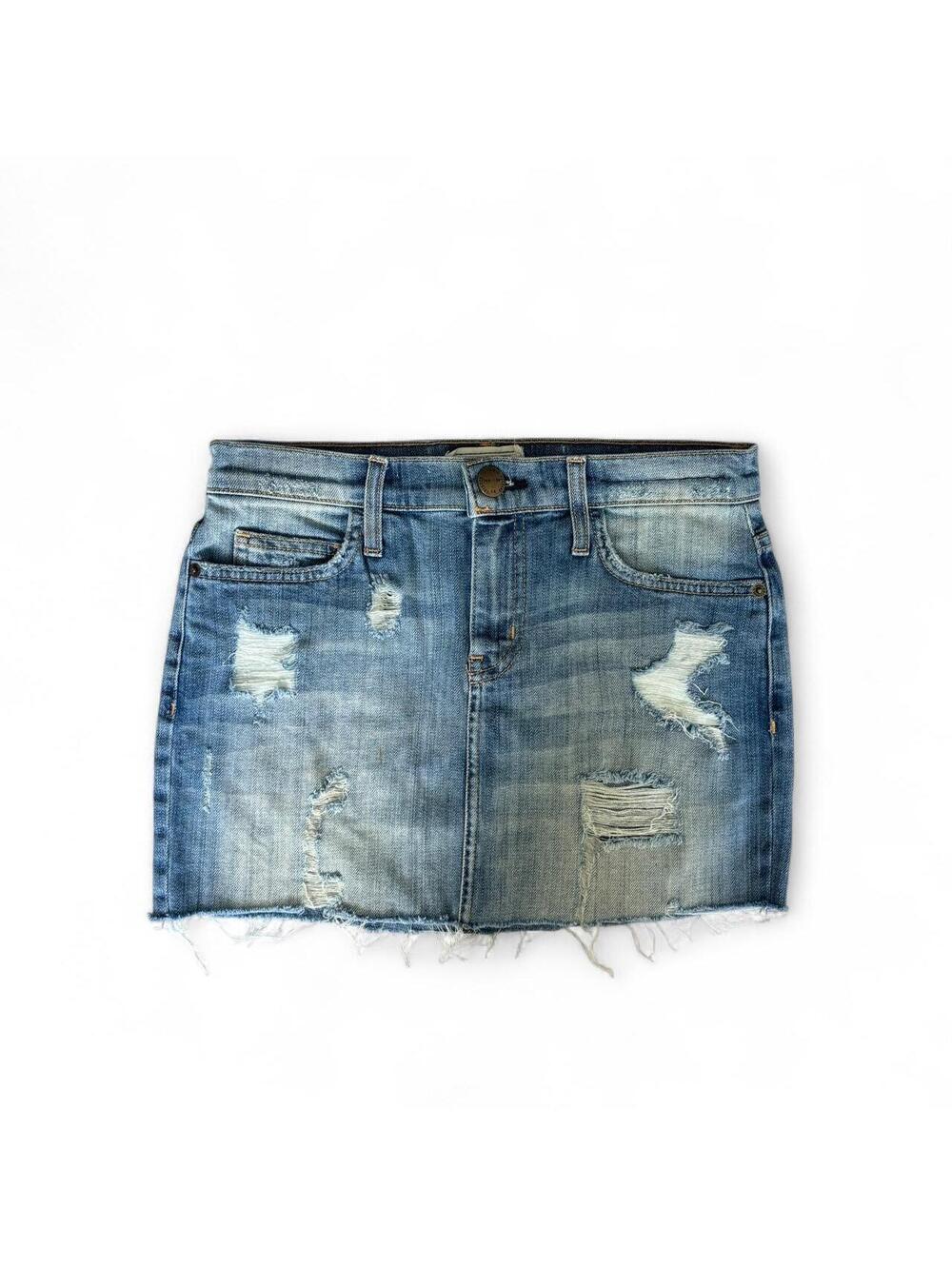Distressed Denim Mini Skirt Raw Hem Light Wash Size 25 0